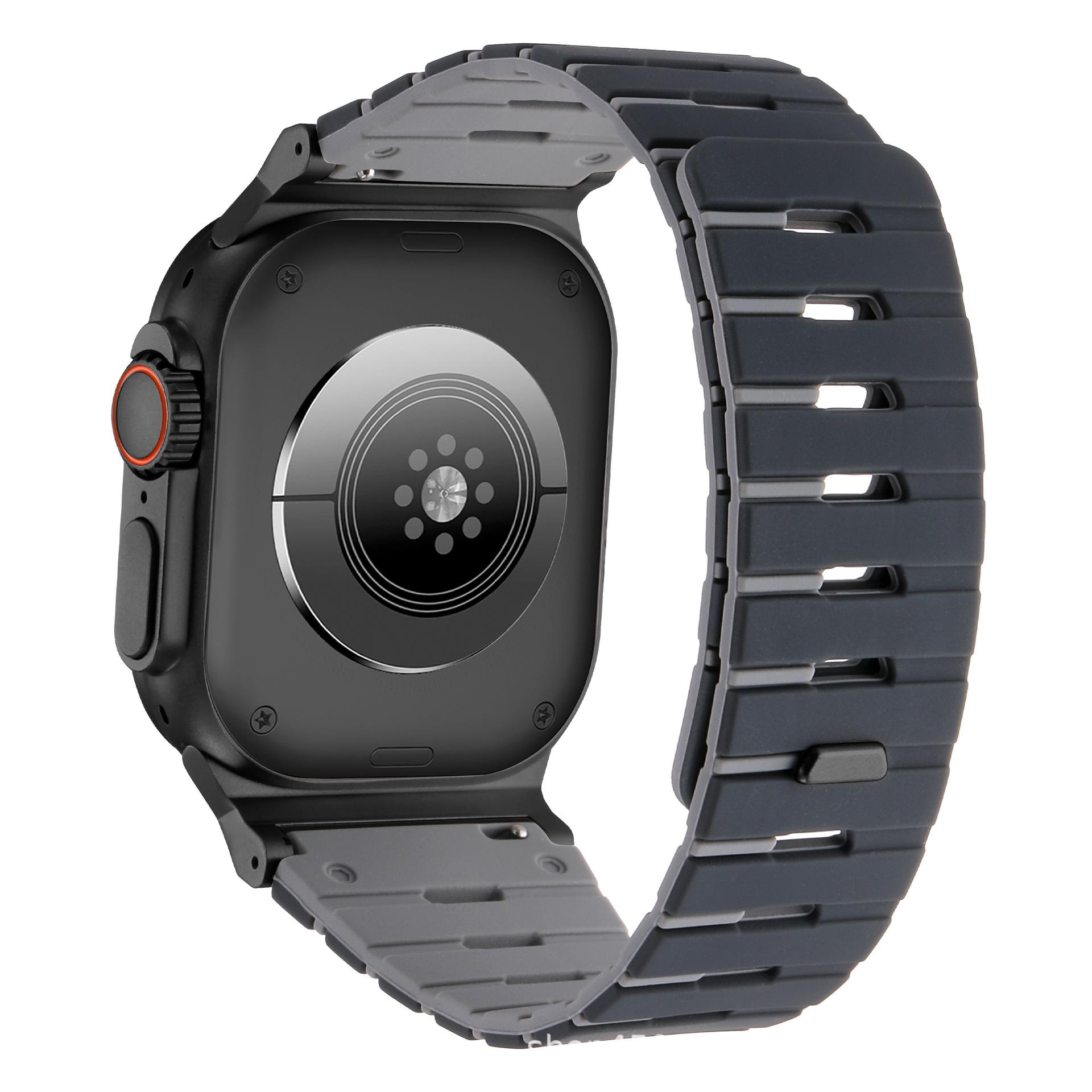 

Two-Tone Magnetic Silicone Strap for Apple Watch S1-9SE - Sport & Casual Style 42/44/45/46/49 Silver Connector черный серый