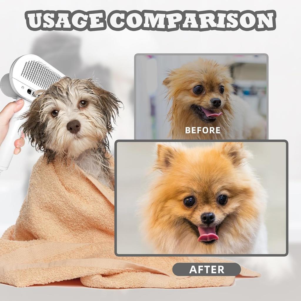 2-in-1 Pet Hair Dryer with Slicker Brush Overheating Protection 3 Blowing Modes Low Noise Dog Grooming Blower with Comb Brush