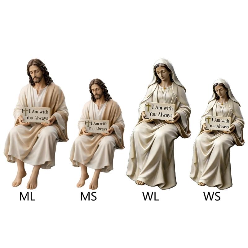 Sitting Marys/Jesuses Christ Statue with Sayings Sign Resin Desk Companion Figurines Religious Ornament Gift