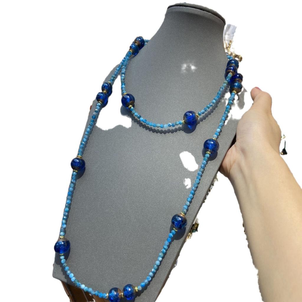 New Chinese Style Color Gold Starry Sky Blue Gold Sprinkled Glass Bead Necklace Gypsy Star Burst Blue Variety Of Wearing Bead Chain
