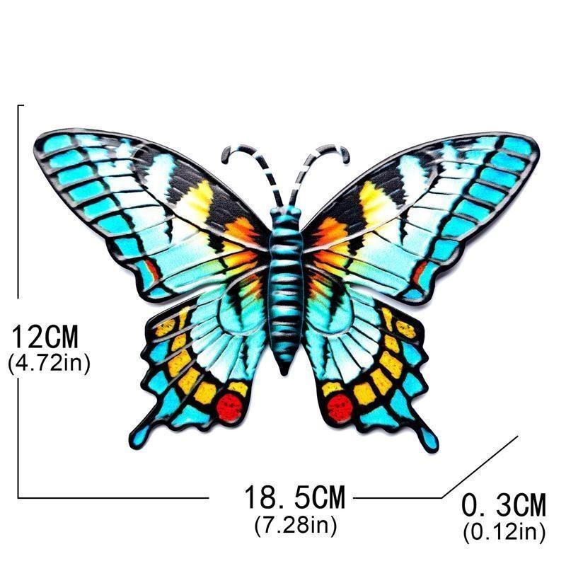 Nova decoração de parede de borboleta de ferro forjado, ornamento de simulação de inseto, arte de jardim, pingente de metal pendurado para sinos de vento internos e externos
