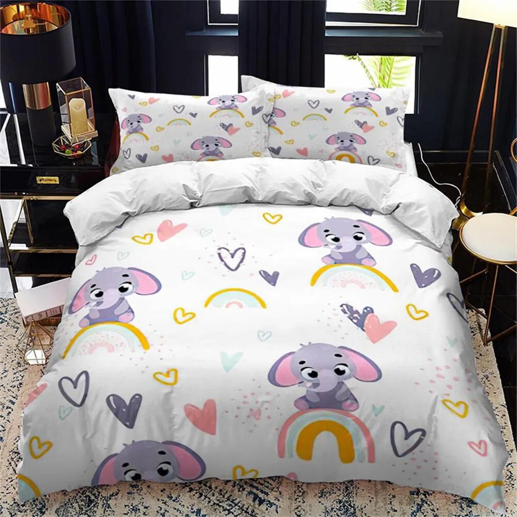 Boys Girls Kawaii Elephant Duvet Cover Cute Animals Quilt Cover Queen Size Soft Microfiber Cartoon Bedroom Decorations Children