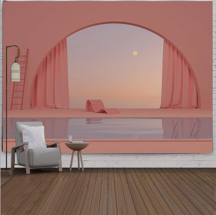 Berglandschaft vor dem Fenster, hängender Wandteppich, Wanddekoration für Zuhause, Büro, Wohnzimmer