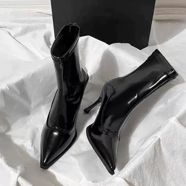 Skinny Boots  Temperament High Heel Imperial Sister Style Thin Heel Short Boots Fashion Boots Sexy Pointed