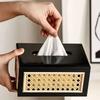 Solid Wood Wooden Napkin Case Thickened Wet Wipes Container High Quality Rattan Tissue Box  Bedroom