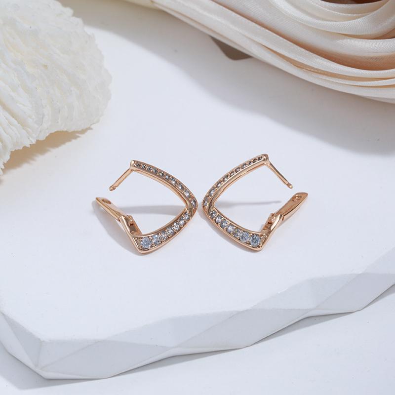 Kinel Vintage Geometric Rose Gold Color Clip Earrings For Women Natural Zircon Trendy Jewelry