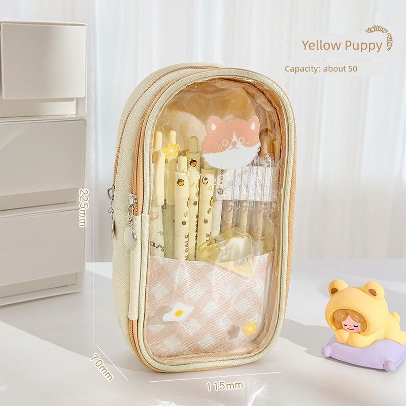 

Three Class Two [Hanging Edge Pencil Case] Junior High School and Elementary School Students Ins Style Large Capacity Pencil Case Girl Pencil Box K Yellow Puppy [Can Hang by Desk]]