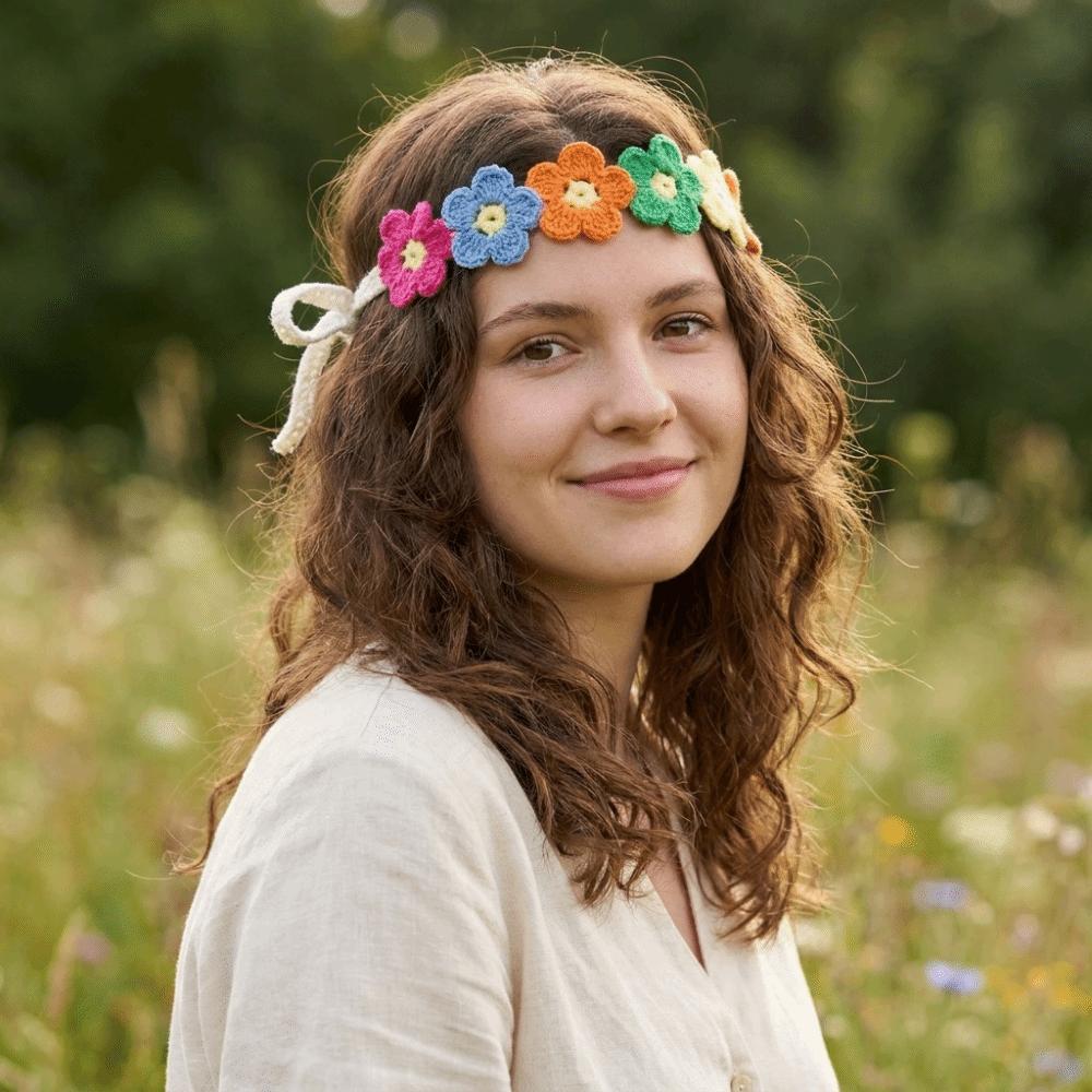 Sweet Countryside Style Crochet Hair Bands Crochet Texture French Knit Headband Decorate Headwrap Flower Hair Bands Girl