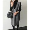 Women's Autumn and Winter Solid Color Loose Vest Skirt Solid Color V-Neck Elegant Commuter Pullover Dresses