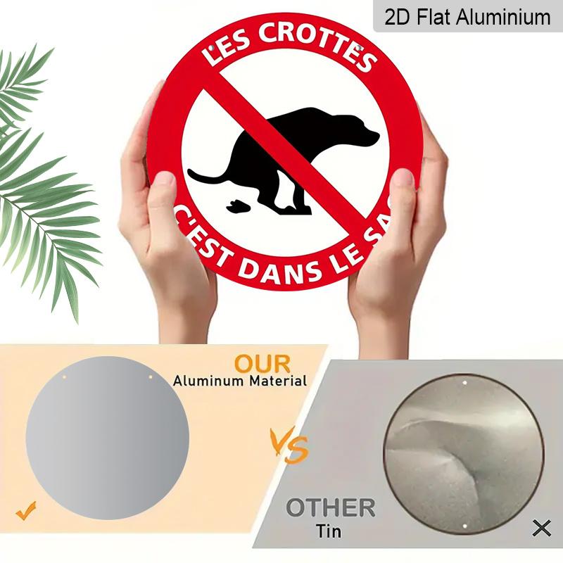 2D Flat 1pc, French-Inspired Round Aluminum Metal Sign - No Dog Poop, 8x8 In, Wall-Mountable & Versatile Outdoor Decor for Home, Garden, Bar, Garage