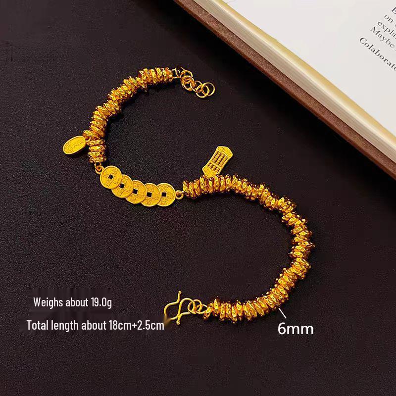 Stylish Gold Five Emperors Coin Abacus Bracelet - Elegant and Versatile Hand Jewelry Gift