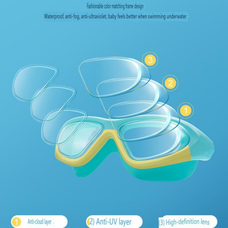 Waterproof Children's Swimming Goggles High-definition Anti-fog Wide-angle Large Frame Seal Wearing Earplugs Goggles for Kids2