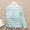 Women Warm Lightweight Puffer Jacket Autumn Winter Spring Cotton Down Padded Parkas Overcoat Collarless Round Neck Portable Female Liner