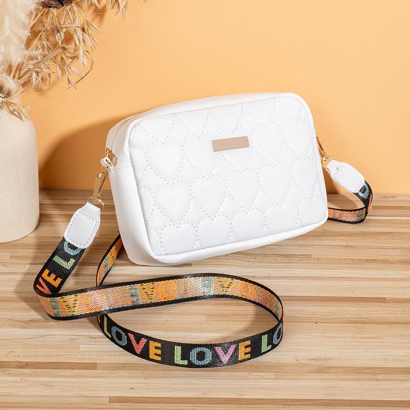 Neue Mode Herz Besticktes Diamantgitter Einzelne Schulter Kamera Tasche Mit Riemen Riemen Und Bunter Bestickter Schräg über die Schulter Rechteckige Tasche