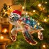 Christmas Tree Hanging Accessories Animal Ornaments with Lanyard, Cute Double Sided Pendant 2026 Acrylic Gift Tags Santa Hat, 2D Flat Sign for Holiday