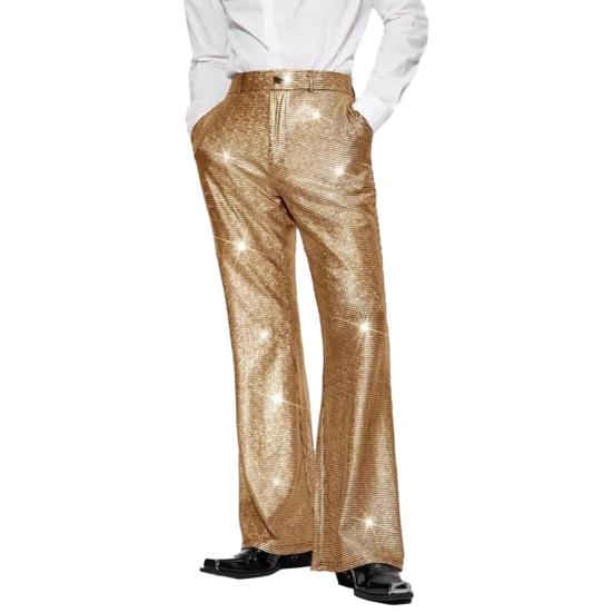 Men's Shiny Sequin Trousers Retro Elastic Waist Party Dance Pants Wide Leg Night Club Disco Pants for Stage Performance Hip-Hop Bar