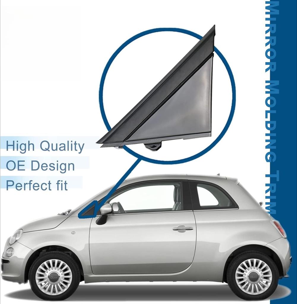 Door Mirror Flag Cover Molding Left Driver&Right Passenger Side Compatible For Fiat 500 2012-2019 Replaces 1SJ85KX7AA 1SD00KX7AA