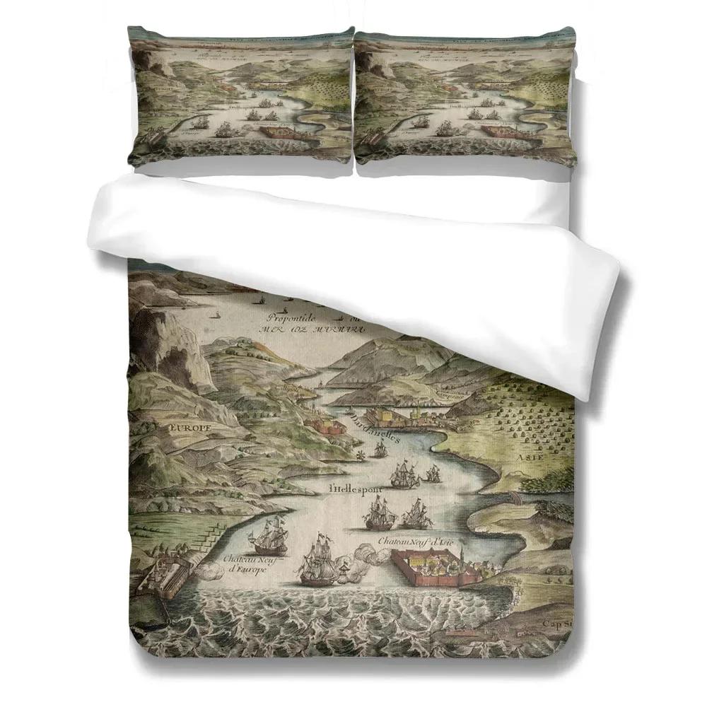 World Nautical Map Duvet Cover Set Bed Linen Collection King Queen Double Full Twin Single Size Fits Comforter