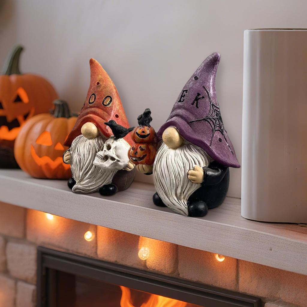 Halloweenské gnómové strašidelné gnómové stolní sošky pryskyřičná soška halloweenské figurky na terasu zahradu dvorek stolní římsa