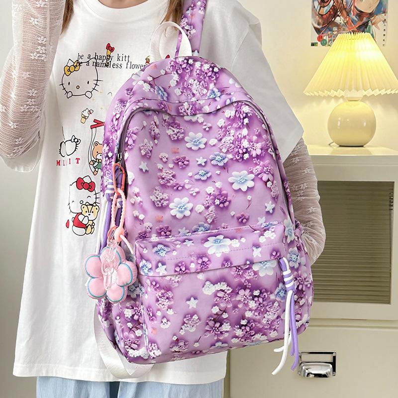 New versatile floral burden reduction junior high school students backpack college students large capacity fresh print cute backpack