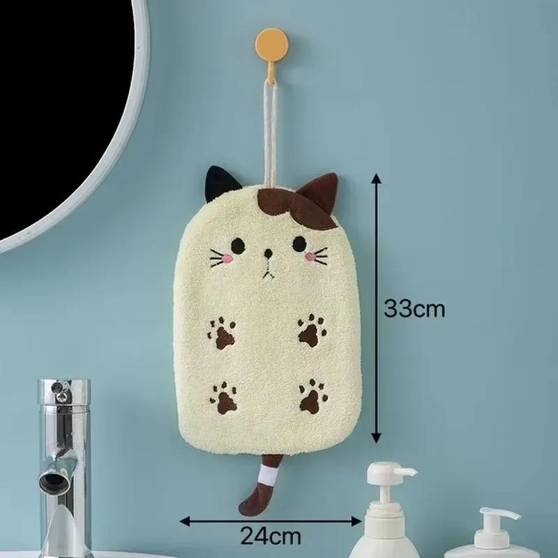 1 Pcs Super Absorbent Hanging Type Cat Embroidered Towelette Home Decor Dual Purpose Coral Velvet Hand Towel Bathroom Supplies