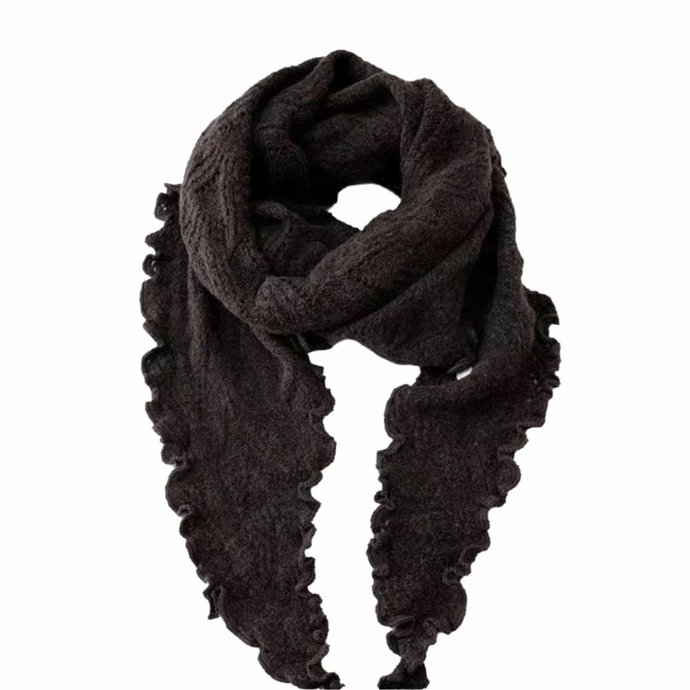 Ruffled Edge Knitting Scarf Soft Breathable Hollow Scarf Triangular Scarf Spring Autumn Winter