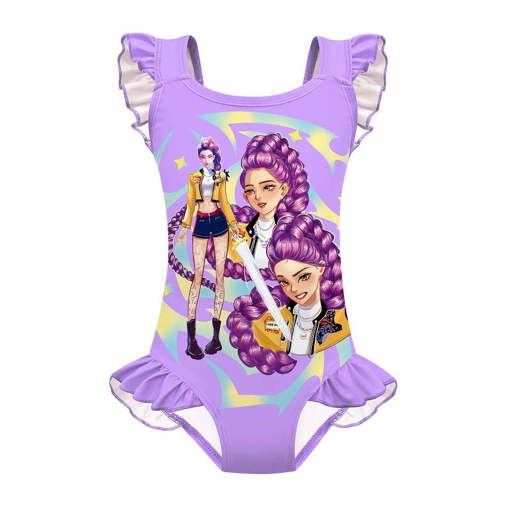 

Детский Девочки Аниме Мультяшный ПОП Певица Руми Зои Мира Принт Волан Без рукавов Цельный Купальник Купальник 140cm