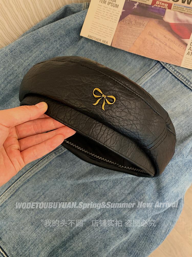 Liangfang High Quality Bow Leather Beret Hat Newsboy Painter Hat Autumn And Winter