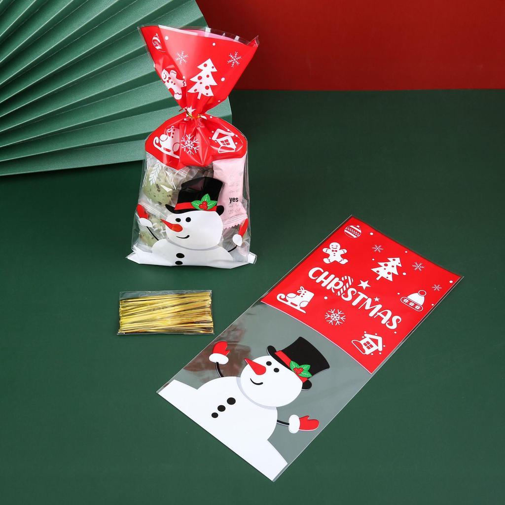Sacchetto Caramelle di Natale Europeo e Americano - Sacchetto in Cellophane OPP per Biscotti da Forno con Filo Metallico (50 in Stock)