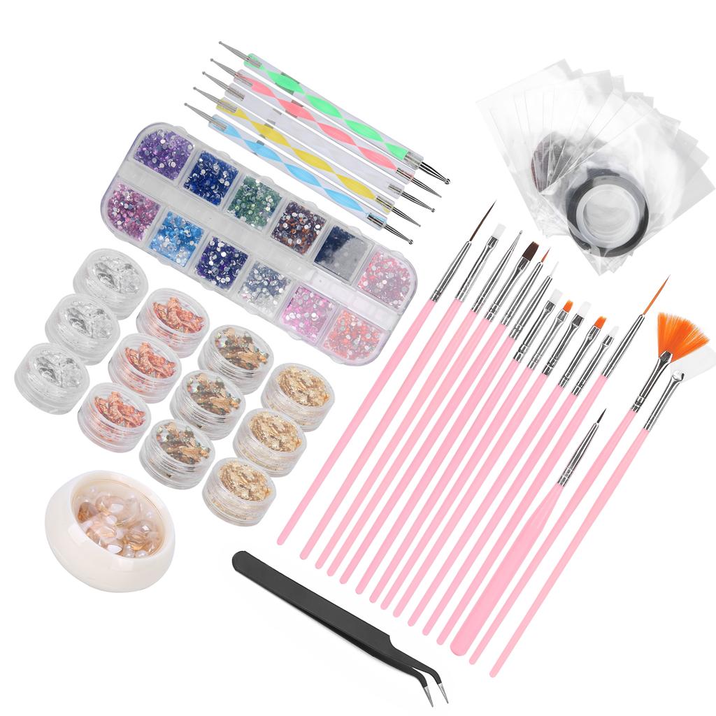 Nail Art Tool Set DIY Nail Brush Dotting Pen Rhinestones Decoration Tin Foil Paper Kit