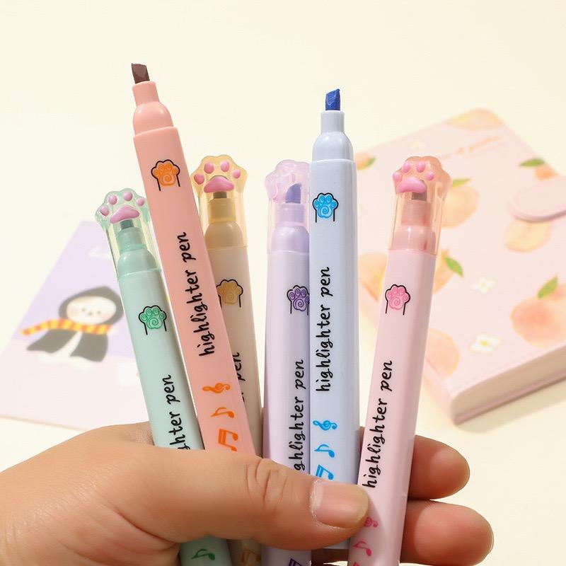6pcs Cat Paw Highlighters – Fun, Vibrant Markers for Students & Office Note-Taking