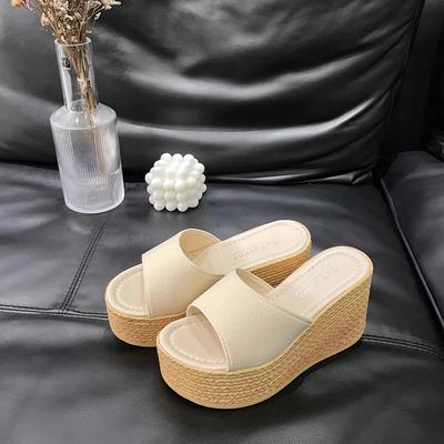 Wedding Dress Artifact 9cm Small Bride Shoes Thick Heel Thick Sole Heightened Not Tired Foot Slope Heel Muffin Sole High Heel Slippers