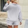 Women's Fashion Casual Three-quarter Pants Solid Color Sweatshirt Pocket Two-piece Set