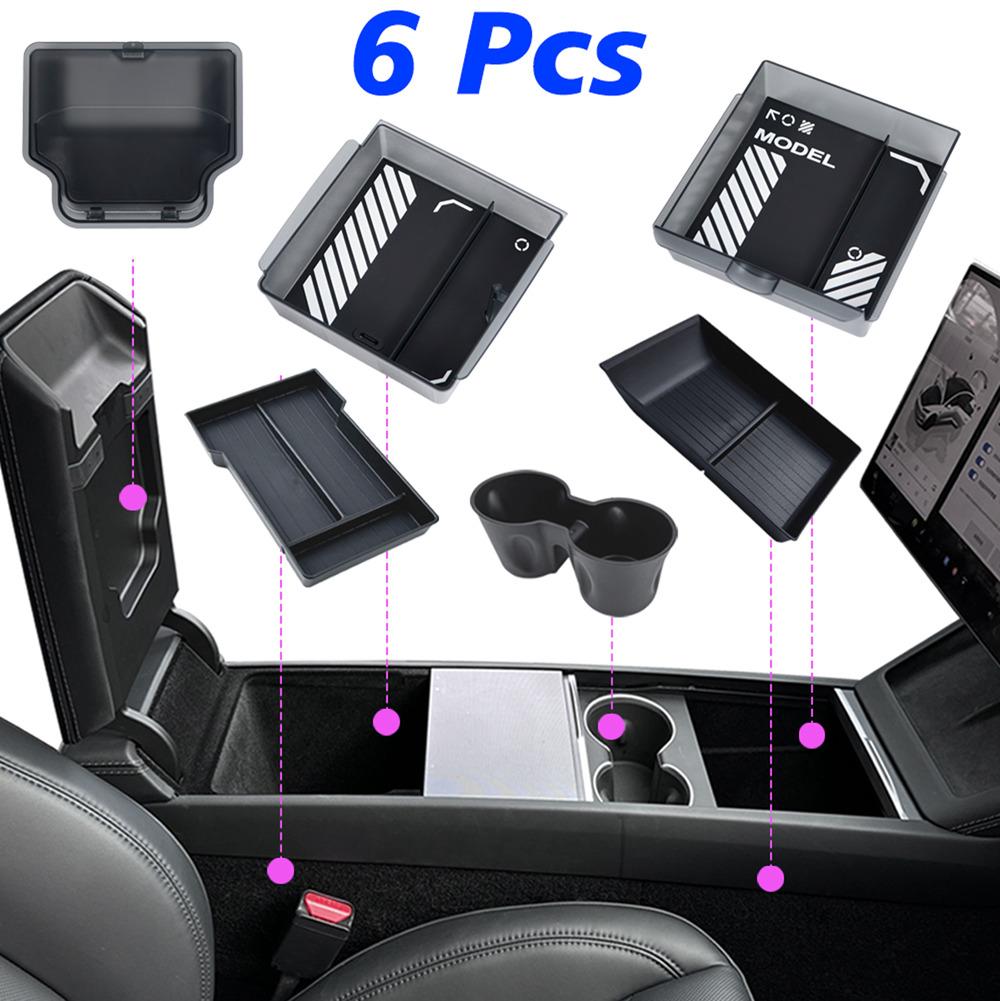 Hidden Console Storage Tray Fits Tesla Model Y Juniper 2026 Model Y L Translucent Smoked ABS Box 2/4/6PCS Silicone Anti-slip Set