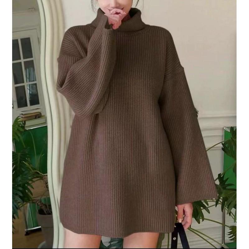 Oversized High Neck Knit Sweater Women Fall Winter Loose Fit Solid Color Chunky Pullover Streetwear