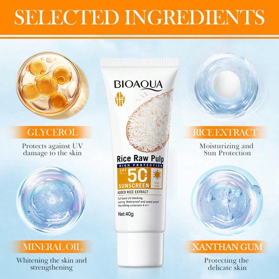 1PC Rice Puree Sunscreen, UV-Protective Sunscreen,Refreshing And Non-Greasy,Waterproof And Sweat-Pro