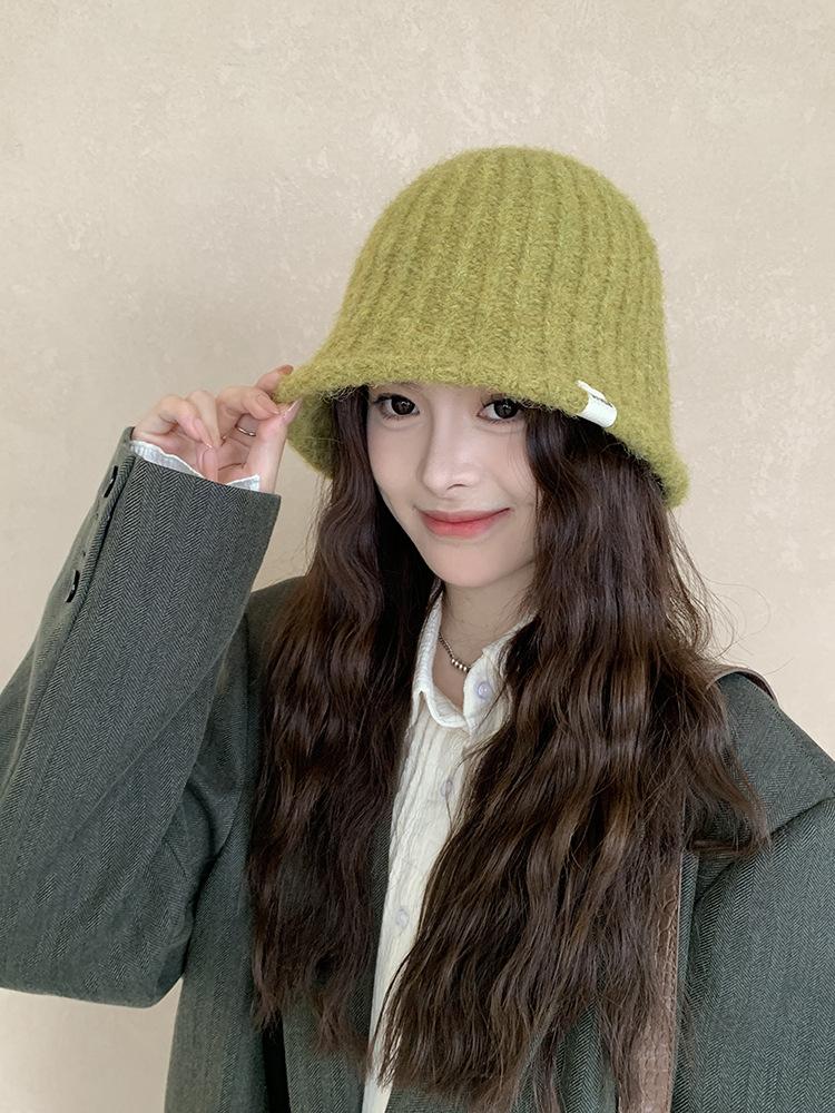 Knit Bucket Hat Women Autumn Winter Big Head Girth Solid Color Warm Fisherman Cap Match Premium Feeling Woolen Outdoor M571