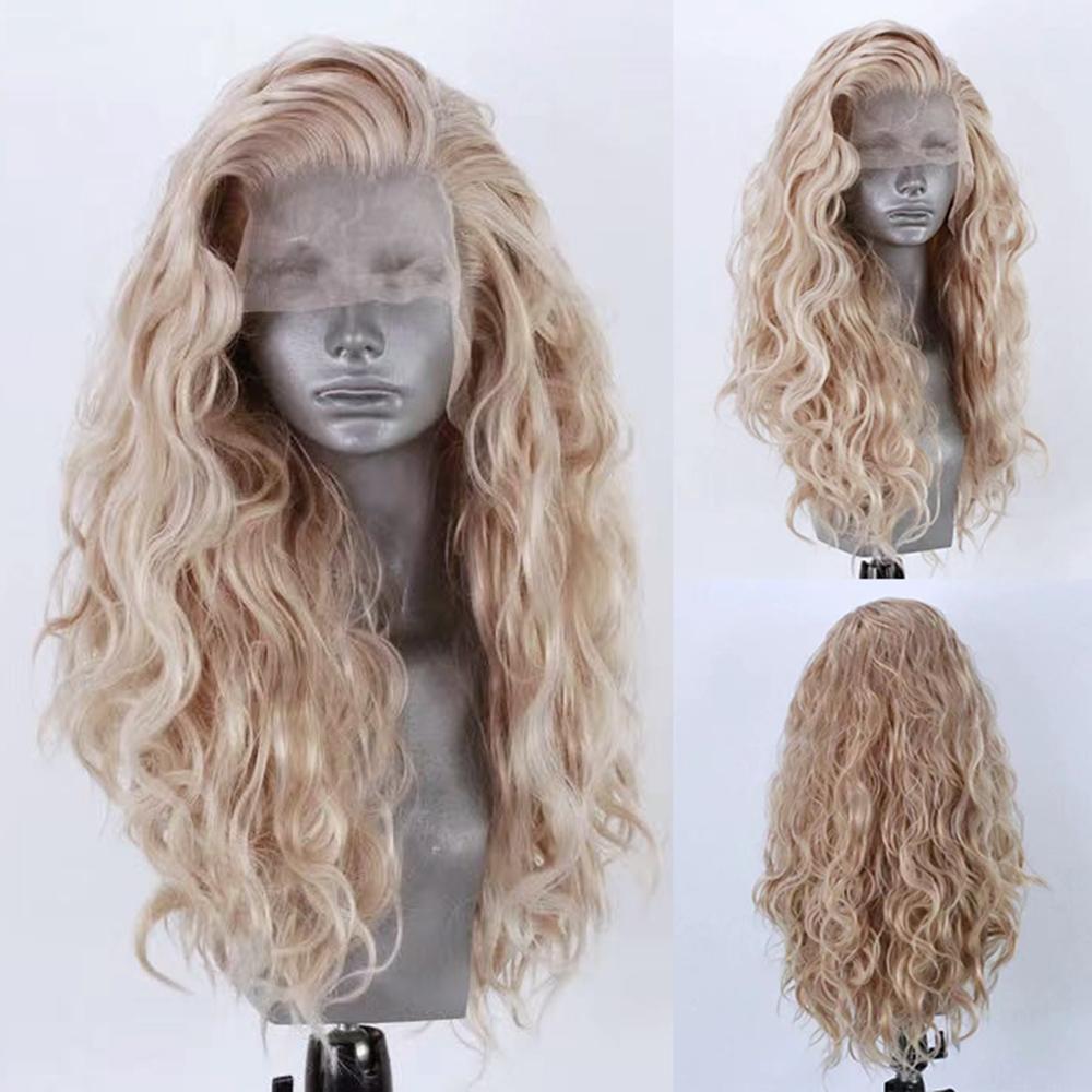 

AIMEYA Mix Blonde Wig Long Natural Wave Synthetic Lace Hair Heat Resistant Lace Front Wig Loose Curly Daily Use Cosplay Wigs