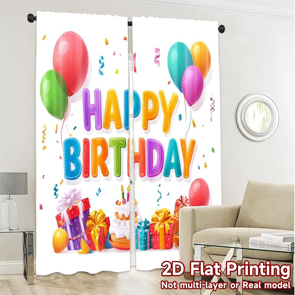 2pcs, 2D FLAT PRINTING Curtains (Without Rod) Birthday Bliss(10) Modern Minimalist Curtains Durable 100% Polyester Fabric