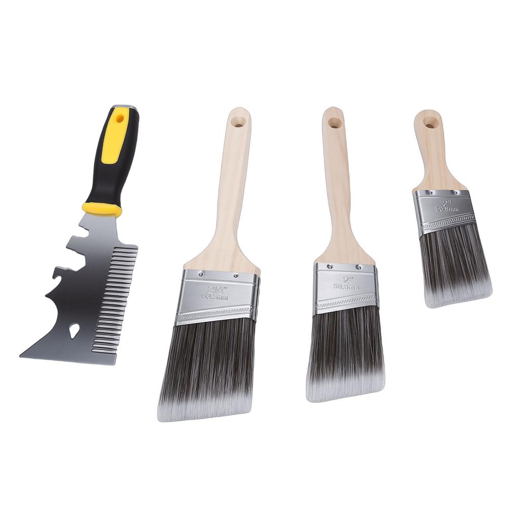 Angled Brushes with Paint Comb 2in 2.5in Short Long Handle Brushes for Painting Projects