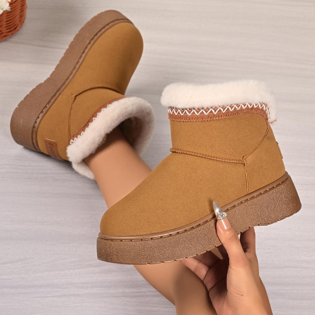 Fashion Casual Embroidery Furry Snow Boots Women 2025 Winter Soft Thick Bottom Fluffy Fur Ankle Boots Warm Plush Slip On Shoes for Woman