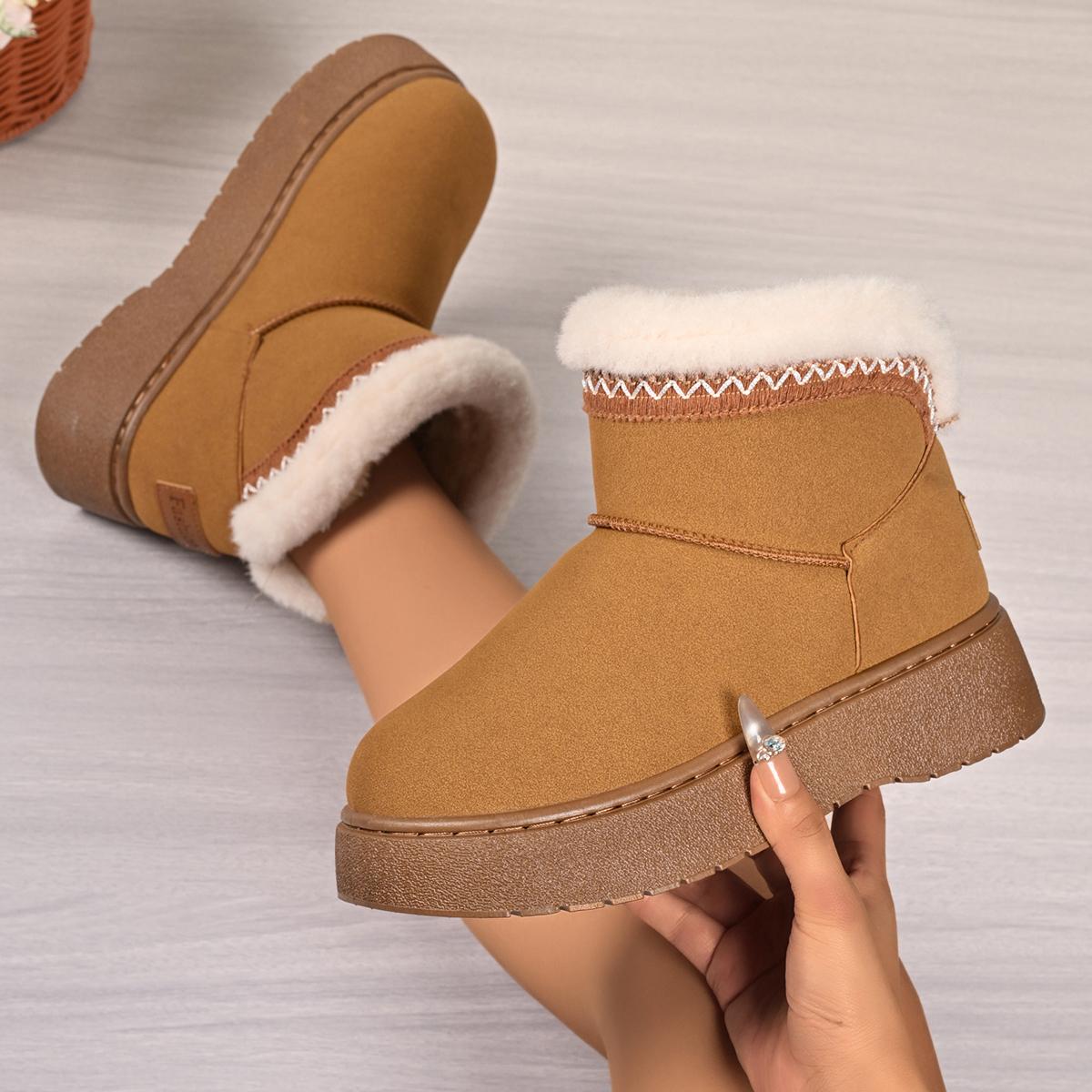 

Fashion Casual Embroidery Furry Snow Boots Women 2025 Winter Soft Thick Bottom Fluffy Fur Ankle Boots Warm Plush Slip On Shoes for Woman 42 коричневый