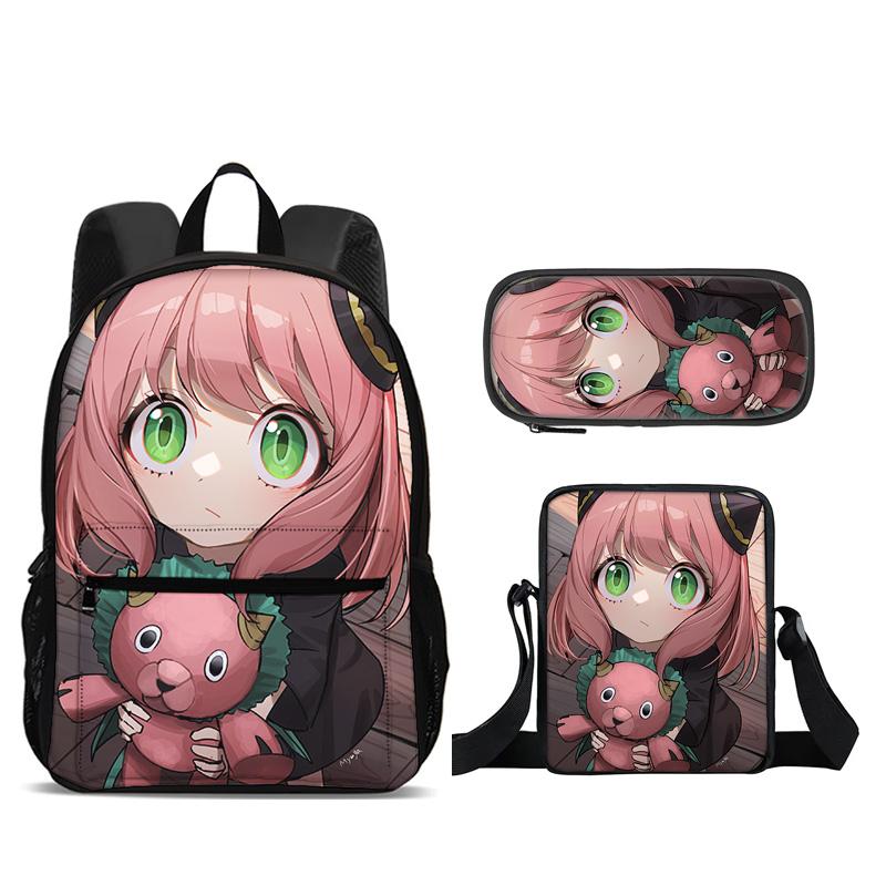 SPY×FAMILY Sac à dos Trousse à crayons Sac bandoulière Ensemble de 3 pièces Polyvalent Dessin animé Grande capacité Garçon et Fille École Anniversaire Meilleur Cadeau