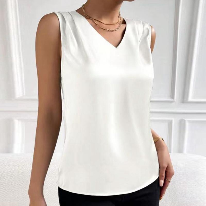 Women's V-neck Satin Vest Casual Sleeveless Shirt