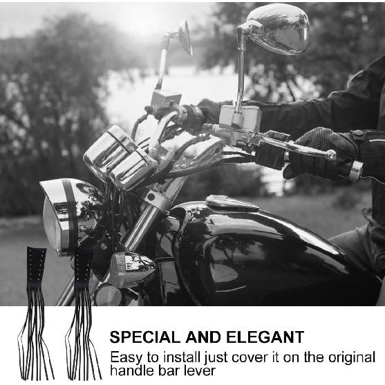 Garneck Motorcycle Lever Tassels Fringe Leather Motorcycle Lever Handlebar Throttle Brake Clutch Grip Covers Wraps