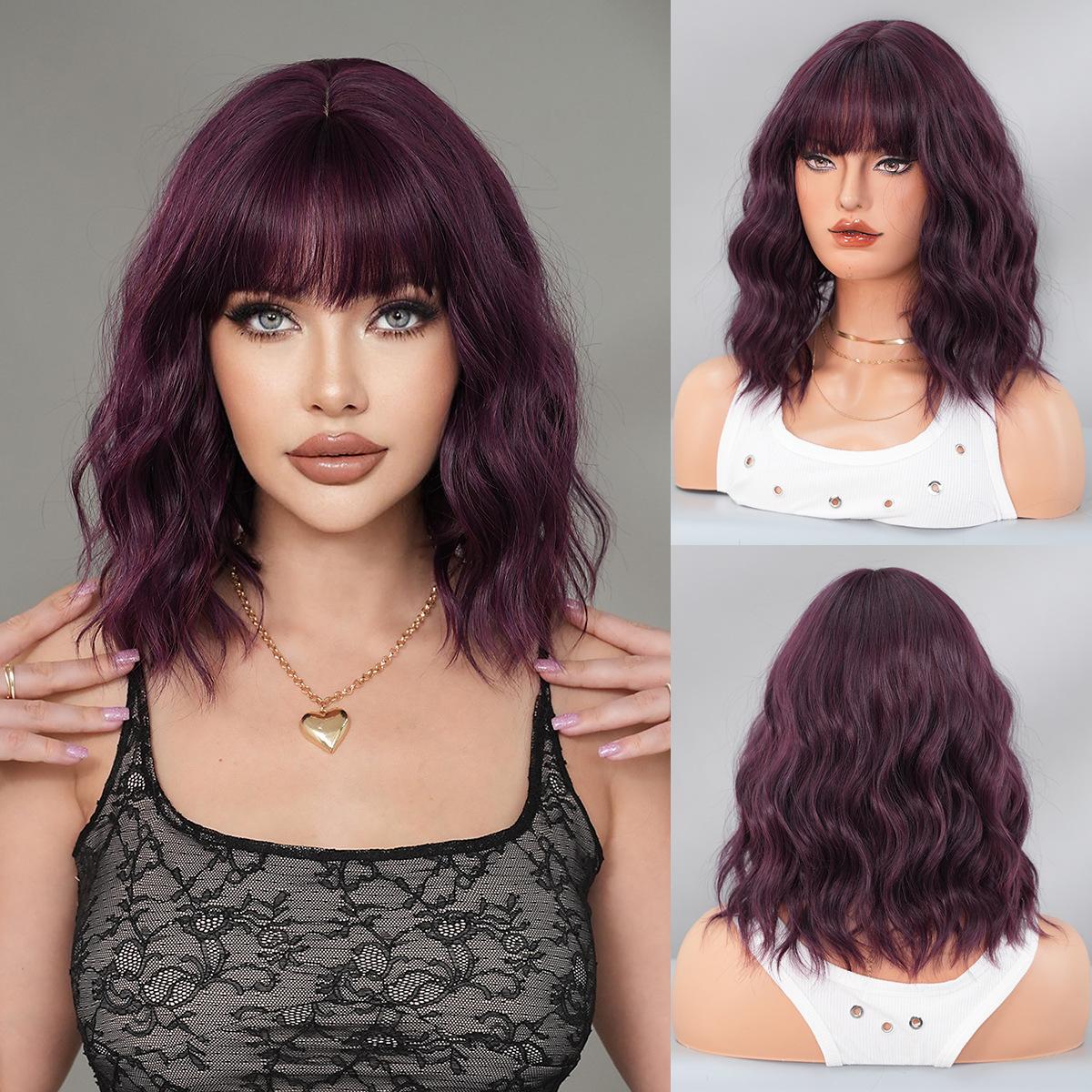 

2025 Fashion Gradient Blue Short Curly Wig for Women - Water Wave Bob Wig with Full Bangs Synthetic Full Cap, 3 Colors Available 37cm 14 inch