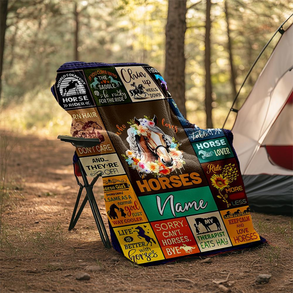 Horse Love Happiness And Freedom Customizable Outdoor Blanket Customize Text Comfortable Suitable For Picnics Outdoor Travel And Camping Sofa Office