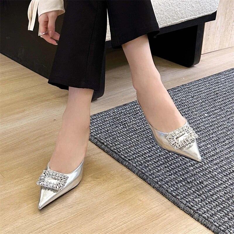 Eilyken/весенние женские тапочки с кристаллами и пряжкой на тонком каблуке — фото 8