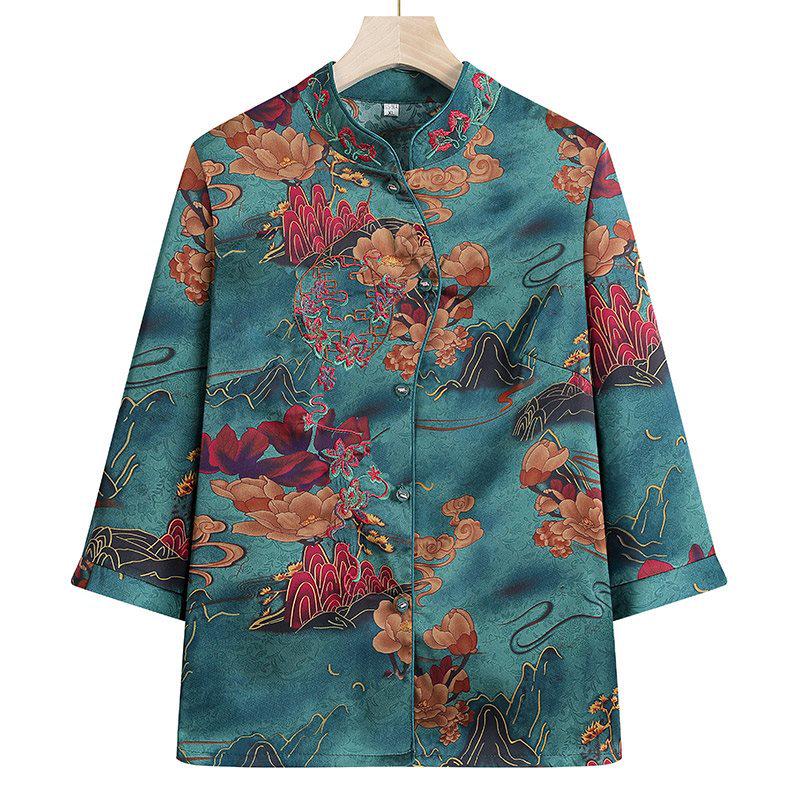 

Plus-Size Tang Suit Shirt for Middle-Aged and Elderly Women - Elegant Chinese Style Formal Dress for Weddings and Special Events XL (75-100 jin)
