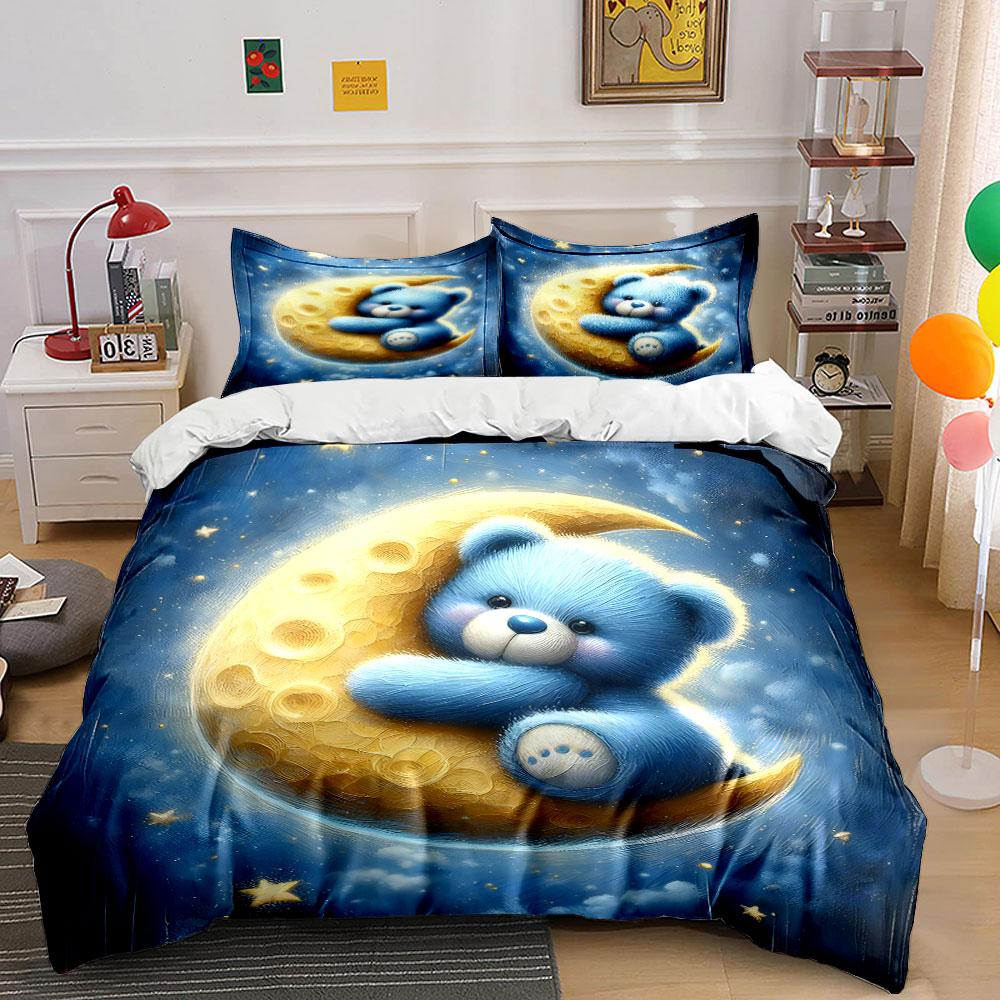 Cute Moon Bear Nursery Decor Multiple Sizes Kid'S And Adults' Bedroom Exquisite 3Pc Bedding Set, Gift